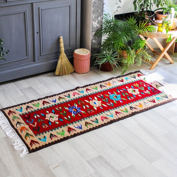 Tapis en laine ethnique rouge et marron Lorena