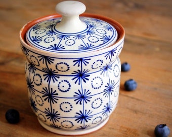 En bois Sucre Pot Sucrier avec Cuillère Sel Gardien vintage sculpté