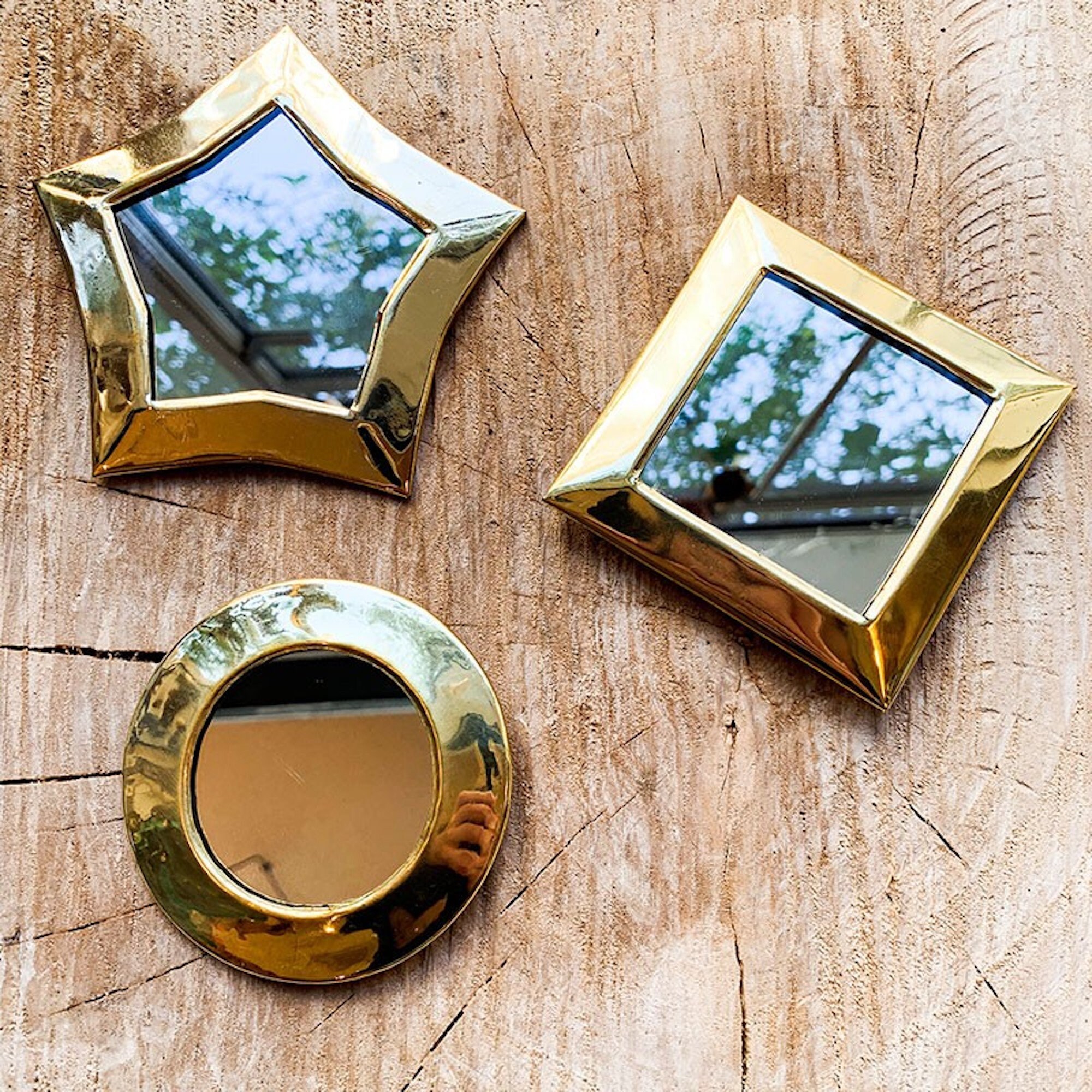 Petits Miroirs en Laiton Doré Rond Étoile Carré Goutte Oeil