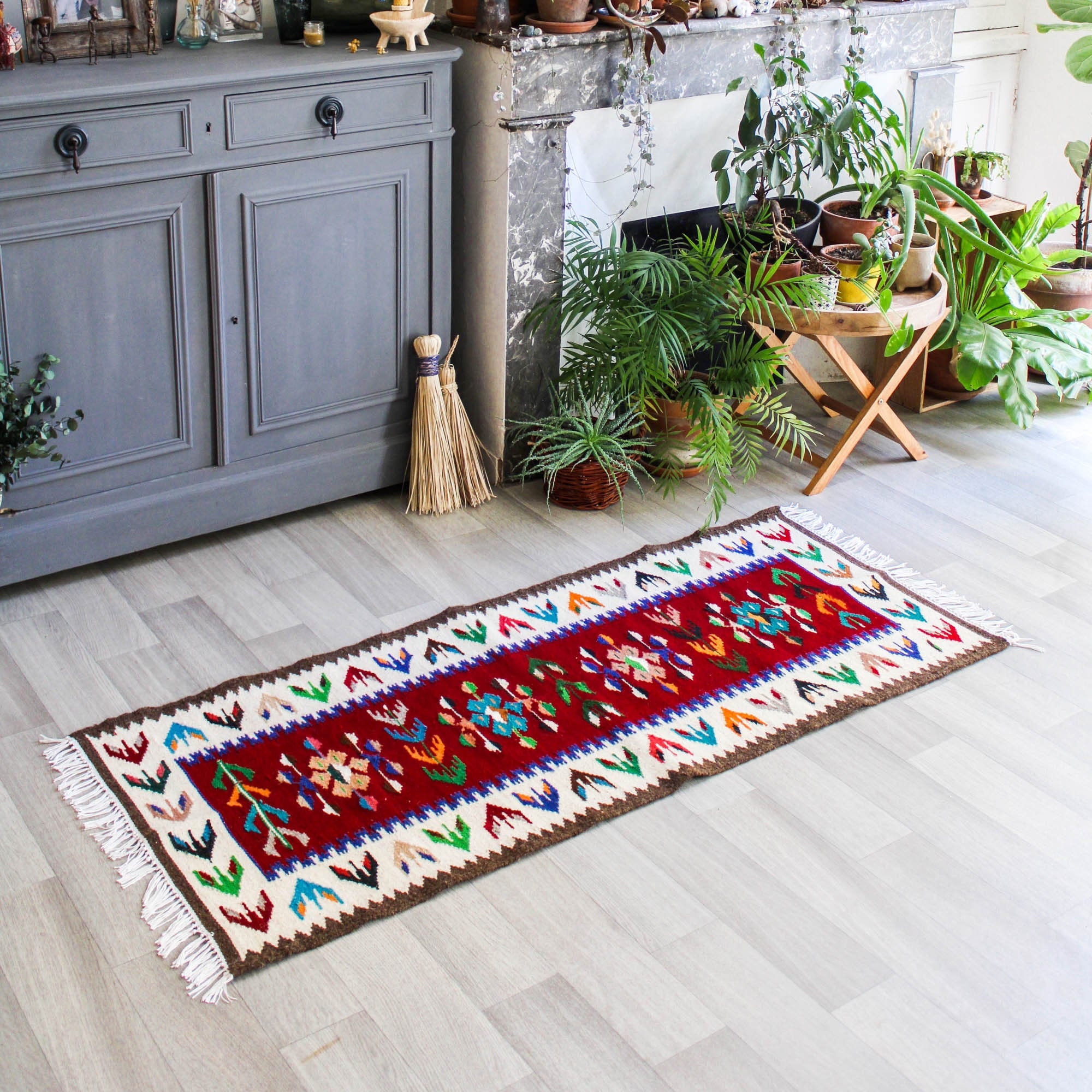 Kilim en Laine Rosalia Rouge et Bleu