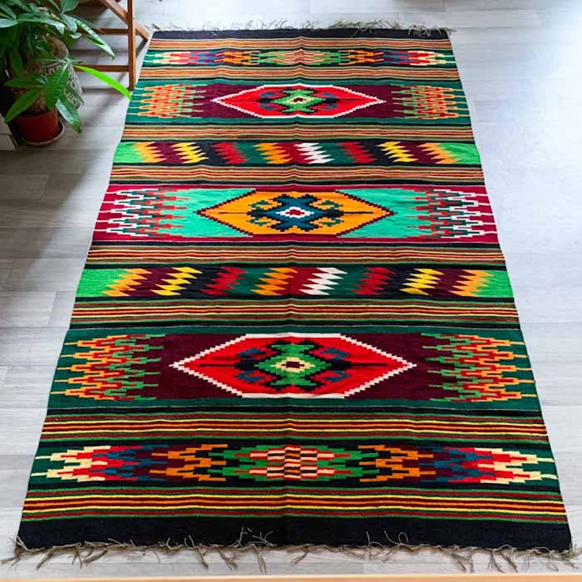 Grand Kilim Ethnique en Laine Multicolore Sucevita