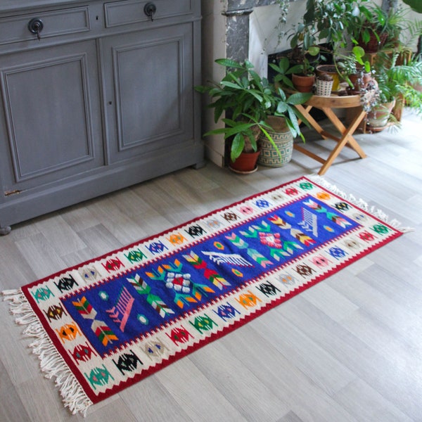 Reversible wool kilim "Voronet" blue and red