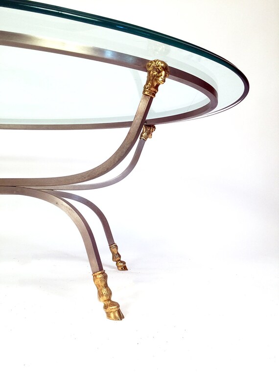 Maison Jansen Style Steel & Brass Glass Top Coffee Table Maison Jansen Style Steel & Brass Glass Top Coffee Table