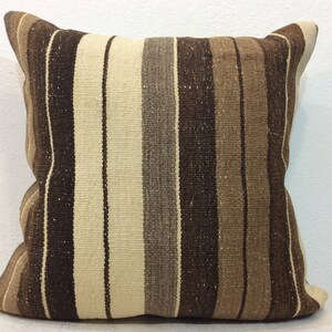 Large kilim pillow,22x22 pillow cover,handmade pillow,natural wool pillow,light brown,deep brown,cream,gray all organic wool 100% natural