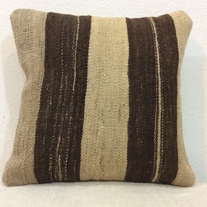 14”x14” Pillow Cover,natural cream wool with organic brown wool Striped pillow cover,Decorative kitchen pillows office pillow cushion cover