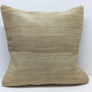 Natural pillow cover 20x20 pillow case organic cream wool with natural brown organic wool large kilim pillow case boho bedding pillow cover