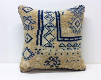 Handgefertigter Kelim-Kissenbezug: Kissenbezug aus Vintage-Wollteppich, 45 x 45 cm
