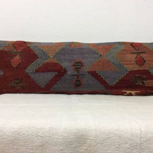 Unique handmade lumbar,Antique kilim pillow,12&quot;x40&quot; Lumbar pillow,Vintage Turkish Kilim,Interior Lumbar Pillow,Home Decor Pillow,30x100 Cm