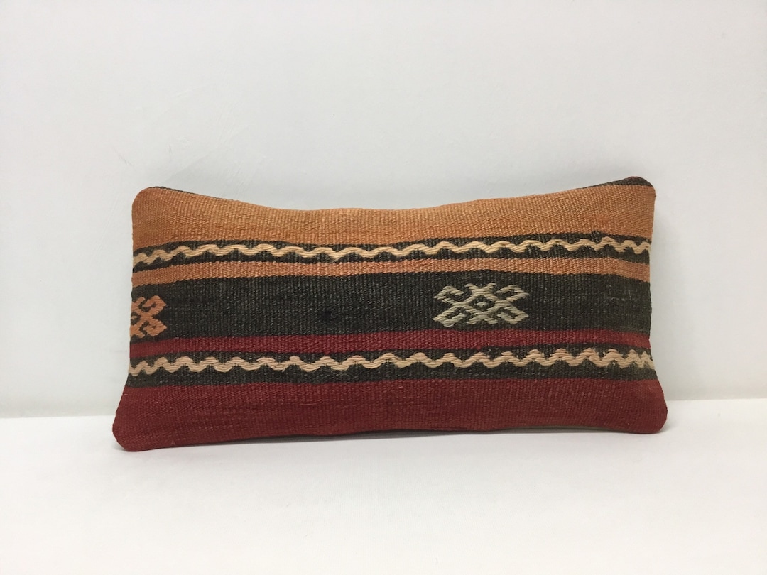8x16 Small Pillow Cover Art of Wool Turkish Hand Woven Kilim Pillow