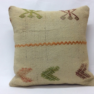 Cream wool with natural, brown striped cushion cover, 16x16 cushion case, vintage handmade, decoration, interior design pillow cover