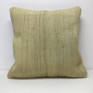 Capa de almofada Kilim bege 18”x18” 45x45cm, feita à mão, lã orgânica não tingida, refazer a forma Kilim antigo, casa, Kissenbezung, fronha simples