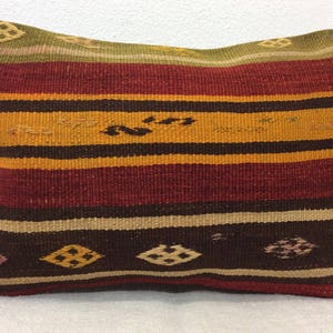 Natural wool pillow cover 14&quot; x 20&quot; lumbar pillow cover kilim pillow case striped pillow case