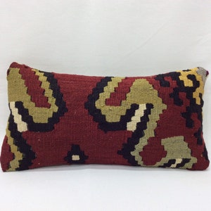 Multi Color Pillow Wool Kilim Cushion Cover Handmade Tribal Textile pillow cover natural brown Lumbar pillow cover vintage wool cushion