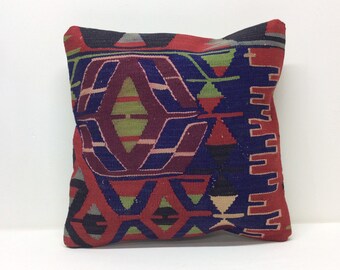 Boho Kelim örngott: Handvävd vintageull (45x45 cm)