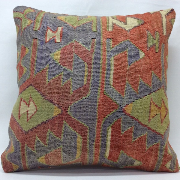 Bohemian Kilim Pillow,18”x18”,45x45cm,Handmade,Handwoven Multi color ,Vintage pillow,Old Kilim,Pillow for sofa,Pillow Cover,Bedding Decor