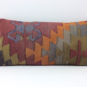 Decorative Lumbar Kilim Pillow Cover 12”x24” 30x60cm Handmade,Handwoven,Turkish Kilim,Vintage,Home Living,Interior