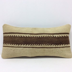 Cream Small Lumbar Pillow,8&quot;x16&quot; pillow cover,small pillow case,pillow for chair,Kelim lumbar pillow,cushion for sofa,vintage brown striped
