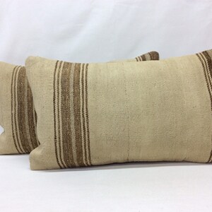 Pair Vintage Kilim Lumbar Pillow Covers 12&quot;x20&quot;: Handwoven Striped Wool