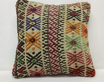 Handmade Vintage Kilim Pillow Cover 12"x12": Turkish Home Decor