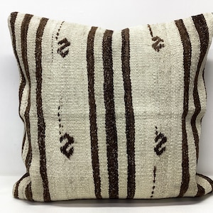 24”x24” pillow cover,throw pillow cover,natural cream wool with natural sheep brown wool pillow cover,housewares pillow,Kelim rug pillow,