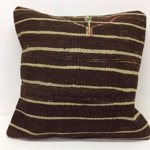 Undyed Natural pillow cover 20”x20”,50x50cm pillow case organic cream wool with natural brown striped large kilim pillow case pillow cover