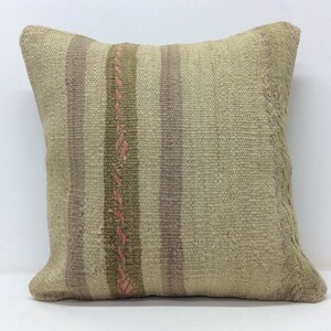 Capa de almofada Kilim bege 18”x18” 45x45cm, feita à mão, lã orgânica não tingida, refazer a forma Kilim antigo, casa, Kissenbezung, fronha simples