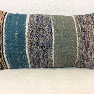 SALE Recycled Cotton Pillow Cover,Lumbar,Cushion Case,20”x10” 25x50cm,Handmade,Handwoven,Cotton Kilim,Vintage,Turkey