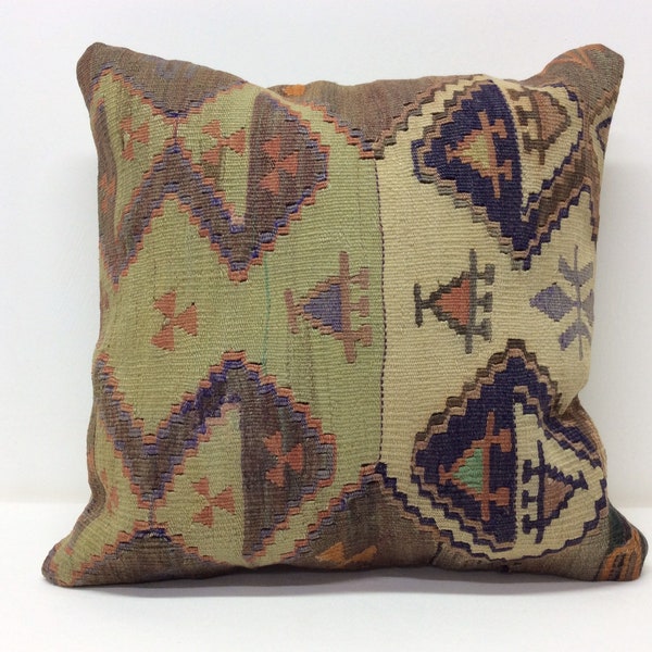 Bohemian Vintage Kilim Pillow,18”x18”,45x45cm,Handmade,Handwoven ,Vintage pillow,Old Kilim,Pillow for sofa,Pillow Cover,Bedding Decor