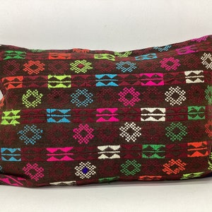Colorful Embroidered woven pillow cover vintage kilim pillow cover pink cushion cover 16x24 inches large wool pillow case,60x40cm