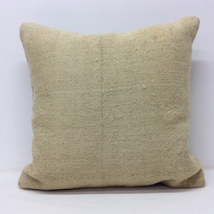 Capa de almofada Kilim bege 18”x18” 45x45cm, feita à mão, lã orgânica não tingida, refazer a forma Kilim antigo, casa, Kissenbezung, fronha simples