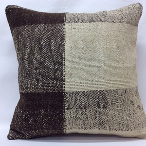 Capa de almofada Kilim bege 18”x18” 45x45cm, feita à mão, lã orgânica não tingida, refazer a forma Kilim antigo, casa, Kissenbezung, fronha simples