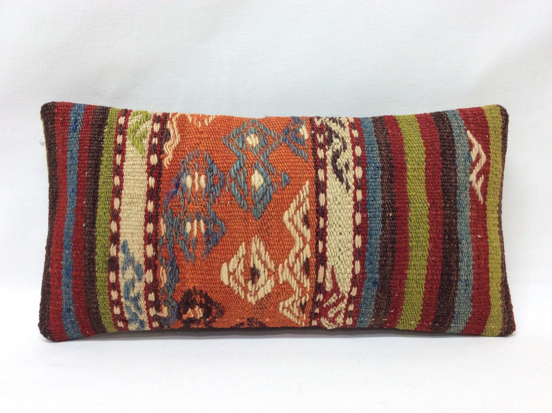 8x16 Small Pillow Cover Art of Wool Turkish Hand Woven Kilim Pillow
