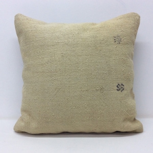 Capa de almofada Kilim bege 18”x18” 45x45cm, feita à mão, lã orgânica não tingida, refazer a forma Kilim antigo, casa, Kissenbezung, fronha simples