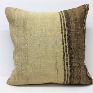 Natural pillow cover 20x20 pillow case organic cream wool with natural brown organic wool large kilim pillow case boho bedding pillow cover
