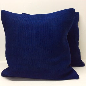 Pair blue wool pillow cover,20”x20” kilim pillow, Large Pillow cover,pillow,50x50cm pillow,vintage pillow case,Plain kilim Pillow cover
