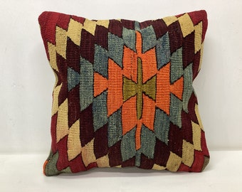 Rustic cushion cover 18”x18”,45x45cm,Handmade,Handwoven Multi color,Vintage pillow,Old Kilim,Unique pillow cover,Wool Pillow Cover