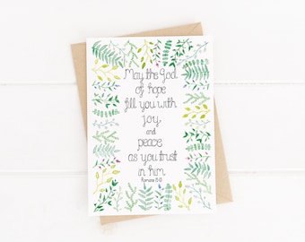 May The God Of Hope Fill You With Joy And Peace Card - Romans 15:13 - Christian Card - Bible Verse - Encouragement Card - Watercolour