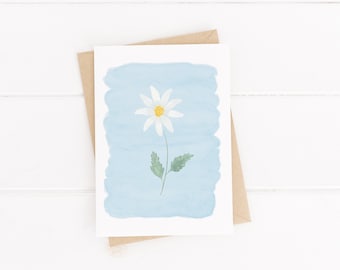 Daisy Card - Blue And White Flower Card - Encouragement Card - Blank Card - Friendship Card - Greeting Card - Cards For Her - Watercolour