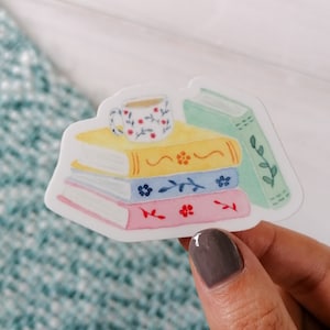 Stack Of Books Sticker - Gifts For Book Lovers - Gifts For Readers - Book Sticker - Books And Tea Decal - Reading Sticker - Cosy Read Decal