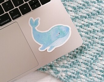 Whale Sticker - Whale Illustration Decal - Blue Whale Decal - Journaling Sticker - Laptop Sticker - Watercolour Whale Decal - Animal Sticker