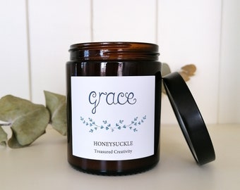 Honeysuckle Soy Candle - Grace Candle - Floral Scent Soy Candle - Vegan Candle - Hand Poured Floral Candle - Recycled Glass Candle - Floral