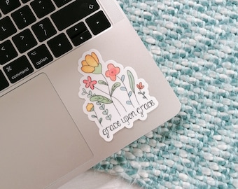 Grace Upon Grace Sticker - Christian Quote Sticker - Floral Christian Decal - Laptop Sticker - Christian Gift - Faith Vinyl Sticker - Decal