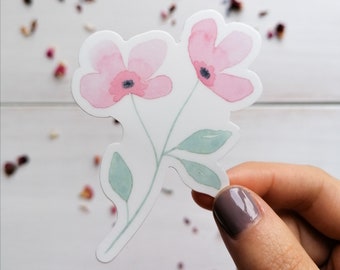 Pink Flower Vinyl Sticker - 3.5x2in Sticker - Waterproof Sticker - Watercolour Pink Flower Decal - Floral Sticker - Flower Decal For Laptop