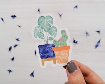 House Plant Sticker - Monstera Plant Sticker - Cactus Sticker - Plant Decor - Plant Lover Gift - Watercolour Planter Sticker - Plants