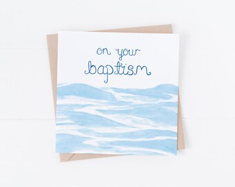 On Your Baptism Card - Baptism Card - Greetings Card - Christian Card - Waves - Water - Illustration - Treasured Creativity - Watercolour