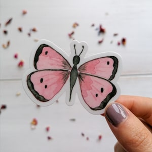 Pink Butterfly Sticker - 2.5x2 in. - Watercolour Sticker - Vinyl Butterfly Sticker - Waterproof Sticker - Butterfly Decal - Water Bottle Art