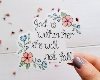 God Is Within Her Sticker - Psalm 46:5 Vinyl Sticker - Christian Decal - Floral Faith Sticker - Bible Verse Sticker - Sticker For Laptop
