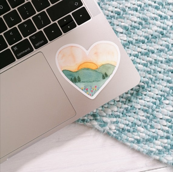 Sunset Sticker - Sunset Heart Sticker - Sunset Landscape Decal - Watercolour Sunset Sticker - Heart Sticker - Laptop Sticker - Love Sticker