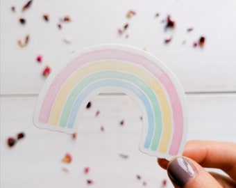 Pastel Rainbow Vinyl Sticker - 3x2in Sticker - Waterproof Sticker - Rainbow Decal - Pastel Rainbow - Watercolour Sticker For Laptop, Journal