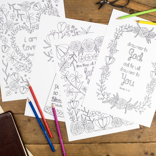 Bible Verse Colouring Pages Set - Christian Colouring Sheets - Christian Gift - Floral Christian Colouring Pages - Bible Verse Gift For Her